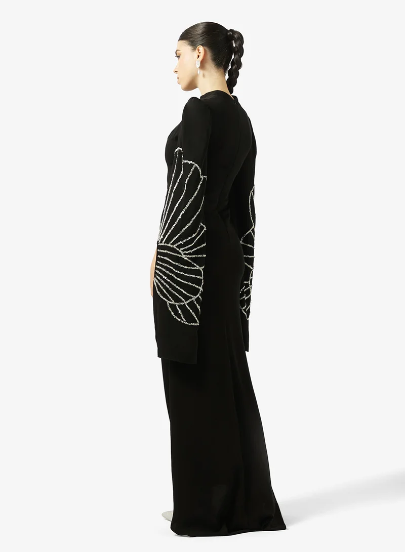Akadia Fashion BEADED WIDE SLEEVES CREPE DRESS